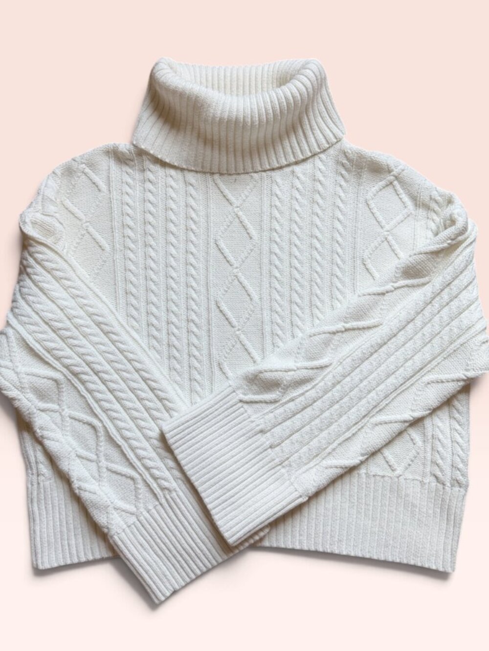 Cream Cable Knit Turtleneck Sweater , size M